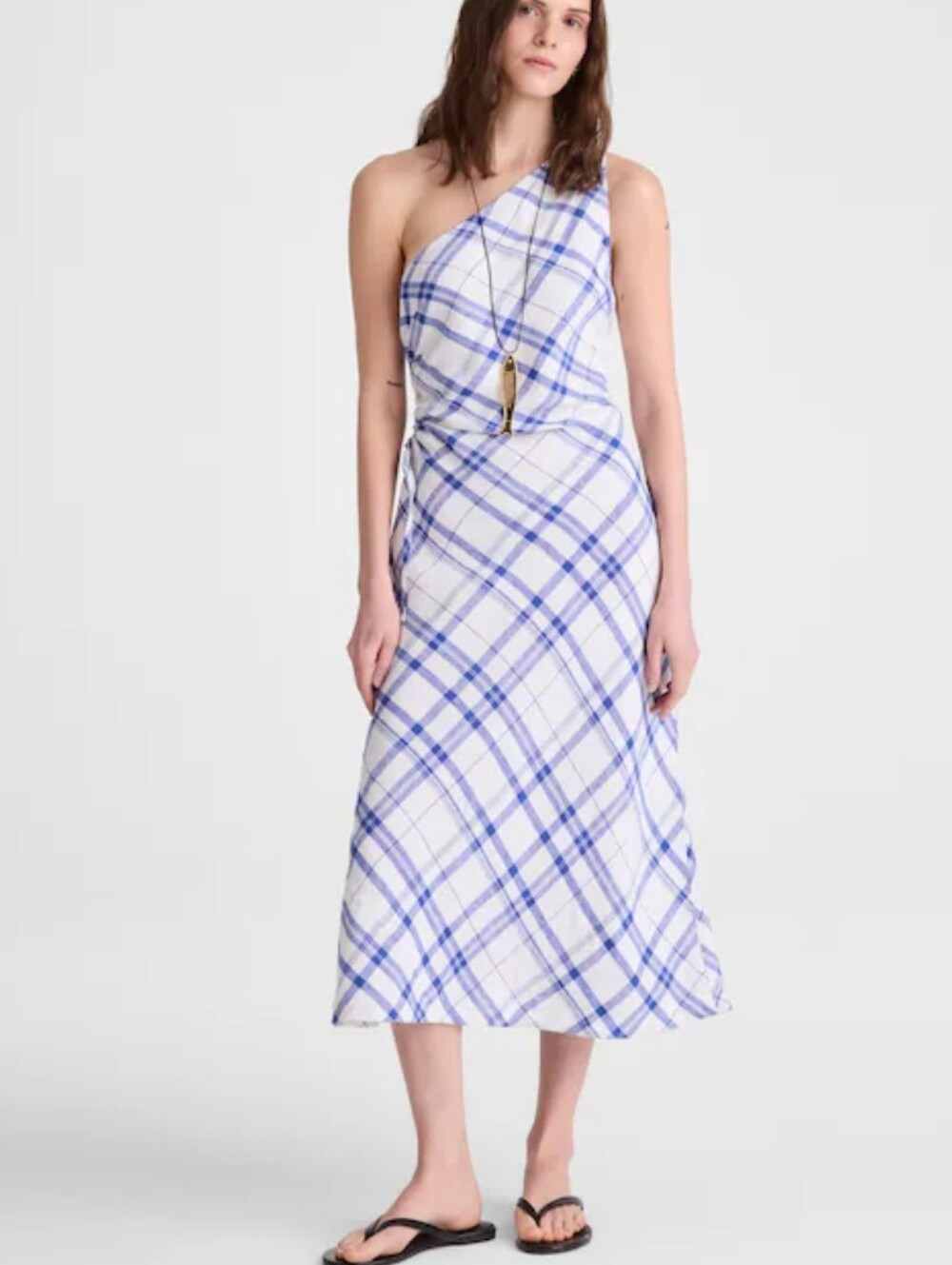 Madewell Ruched One-Shoulder Midi Dress OA328 Size 0  100% Linen